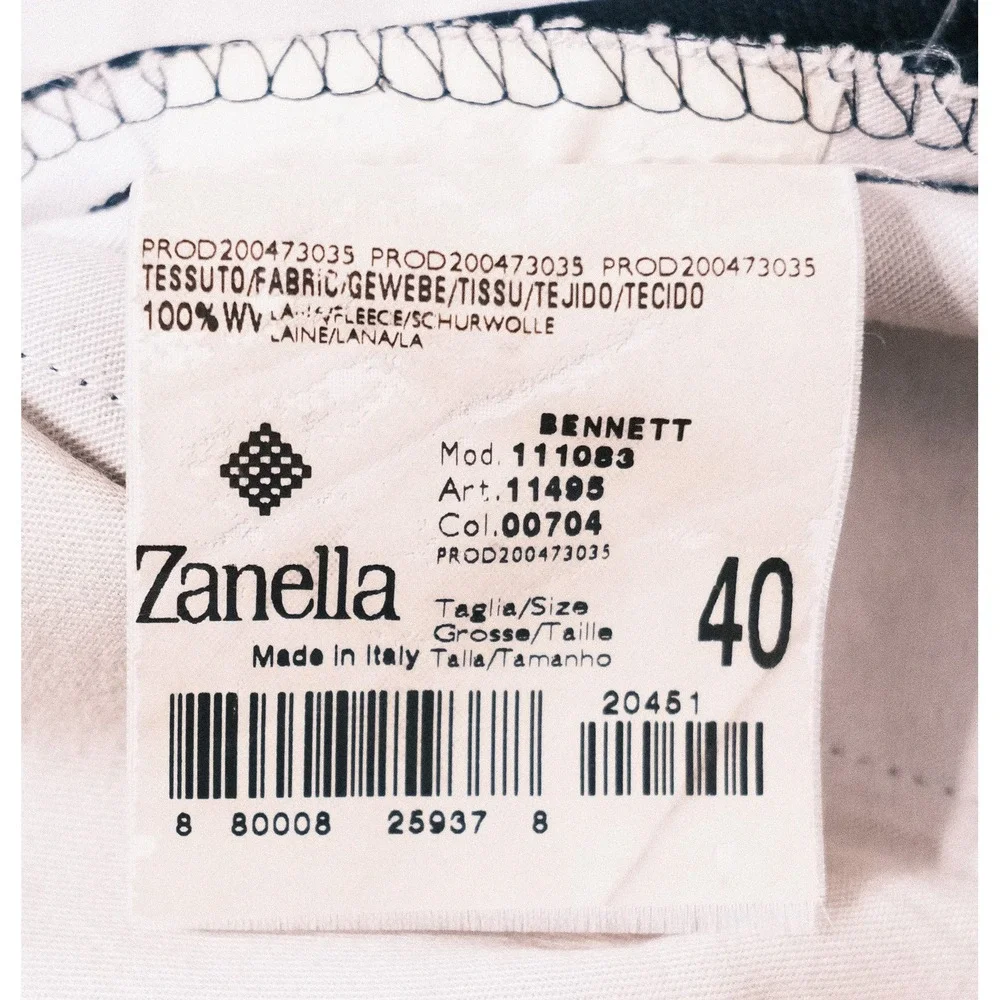 Zanella Bennett Mens 40x30 Flat Front Pleated Wool Dress Pants Black